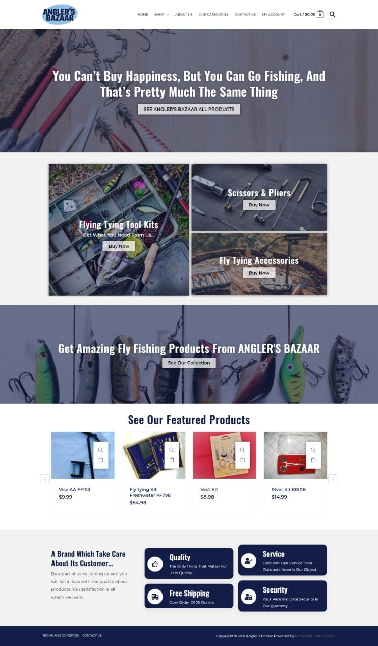 E-commerce website design showcasing an array of playful and colorful fishing rod for fishers