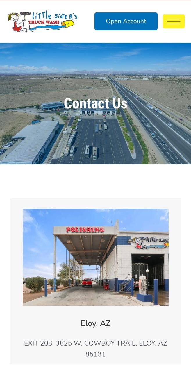 contact us page of the website in mobile screen