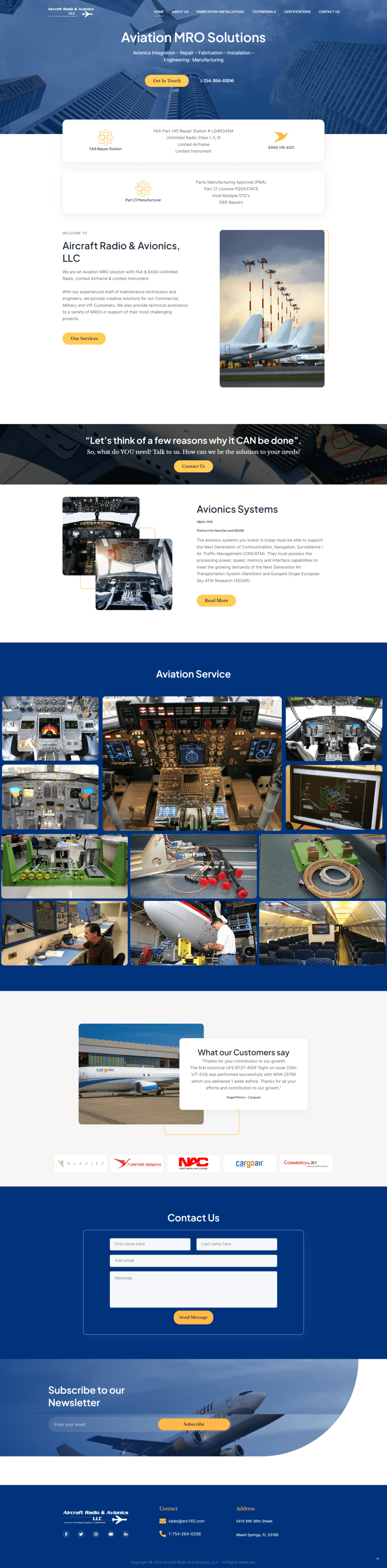 Homepage of the Aircraft Radio & Avionics website for large screen devices