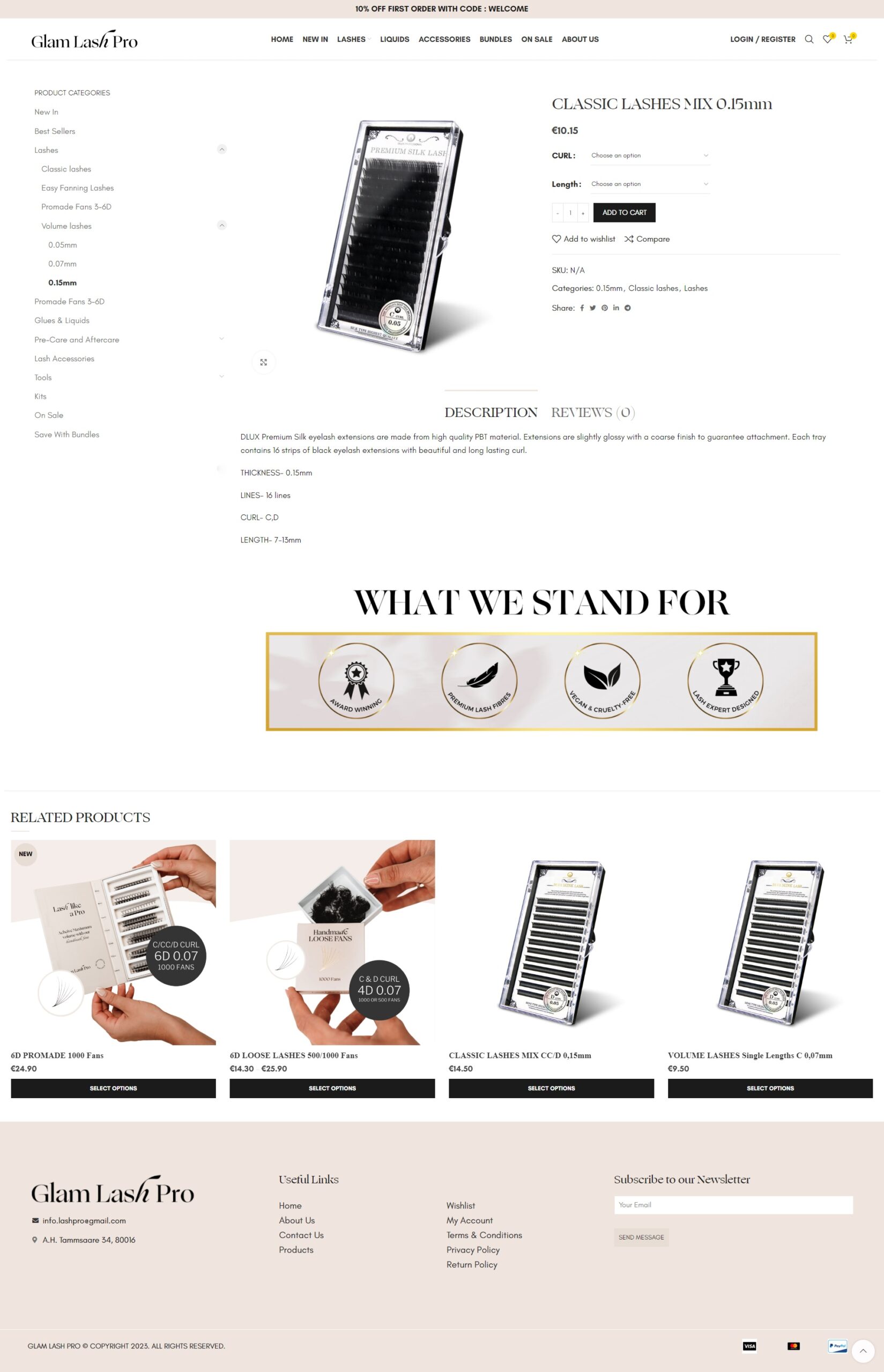 A single product page of GlamLash Pro website